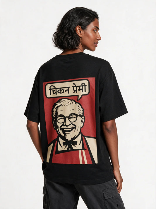 Prdgy Fried Chicken Back Oversized T-Shirt — back model view