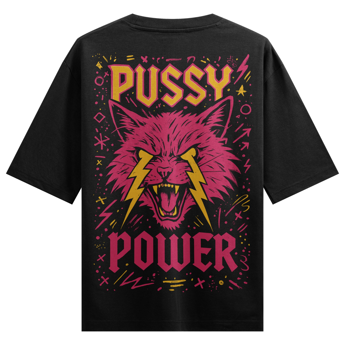 PUSSY POWER artwork on PRDGY oversized t-shirt