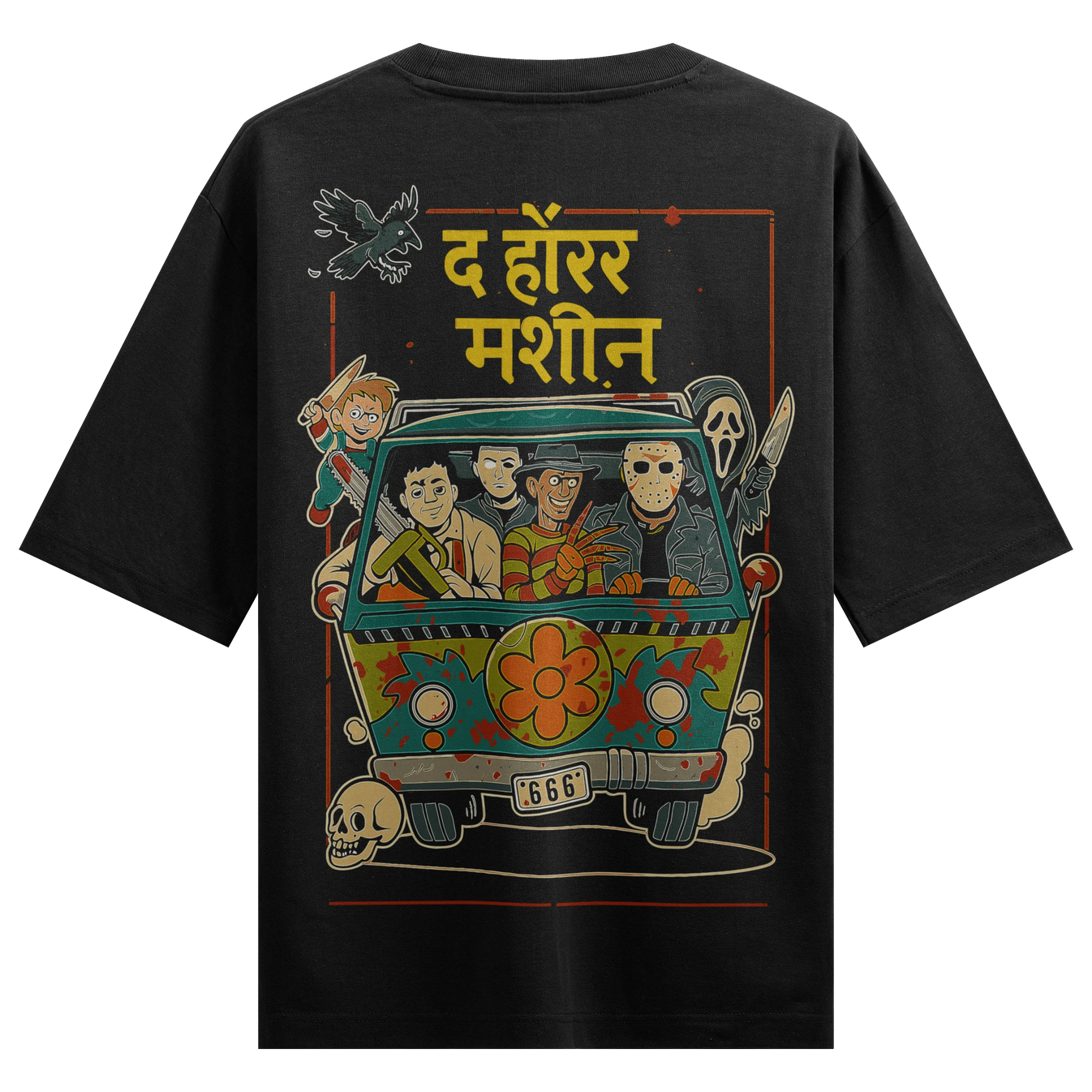 Horror Villains artwork on PRDGY oversized t-shirt