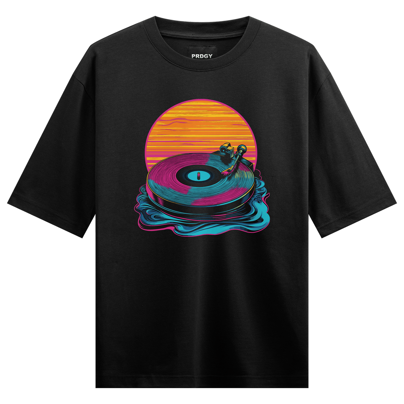 Turntable artwork on PRDGY oversized t-shirt