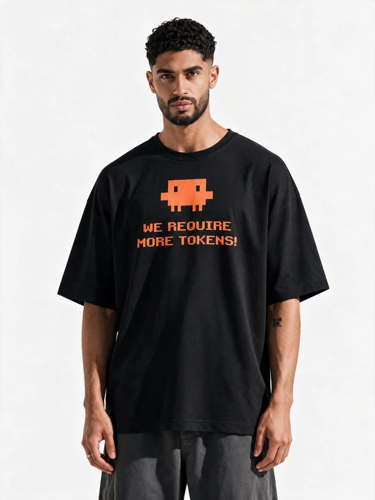 Token Invaders Oversized T-shirt — front-print T-shirt on model