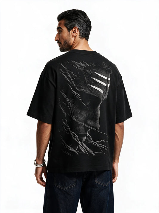 PRDGY vairagya Oversized T-shirt — back-print T-shirt on model