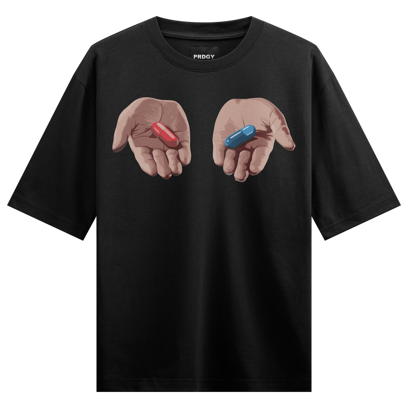 Red Pill Blue Pill T-Shirt by PRDGY — Matrix choice design, streetwear design