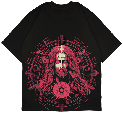 Techno Christ Back Print Oversized T-Shirt - PRDGY