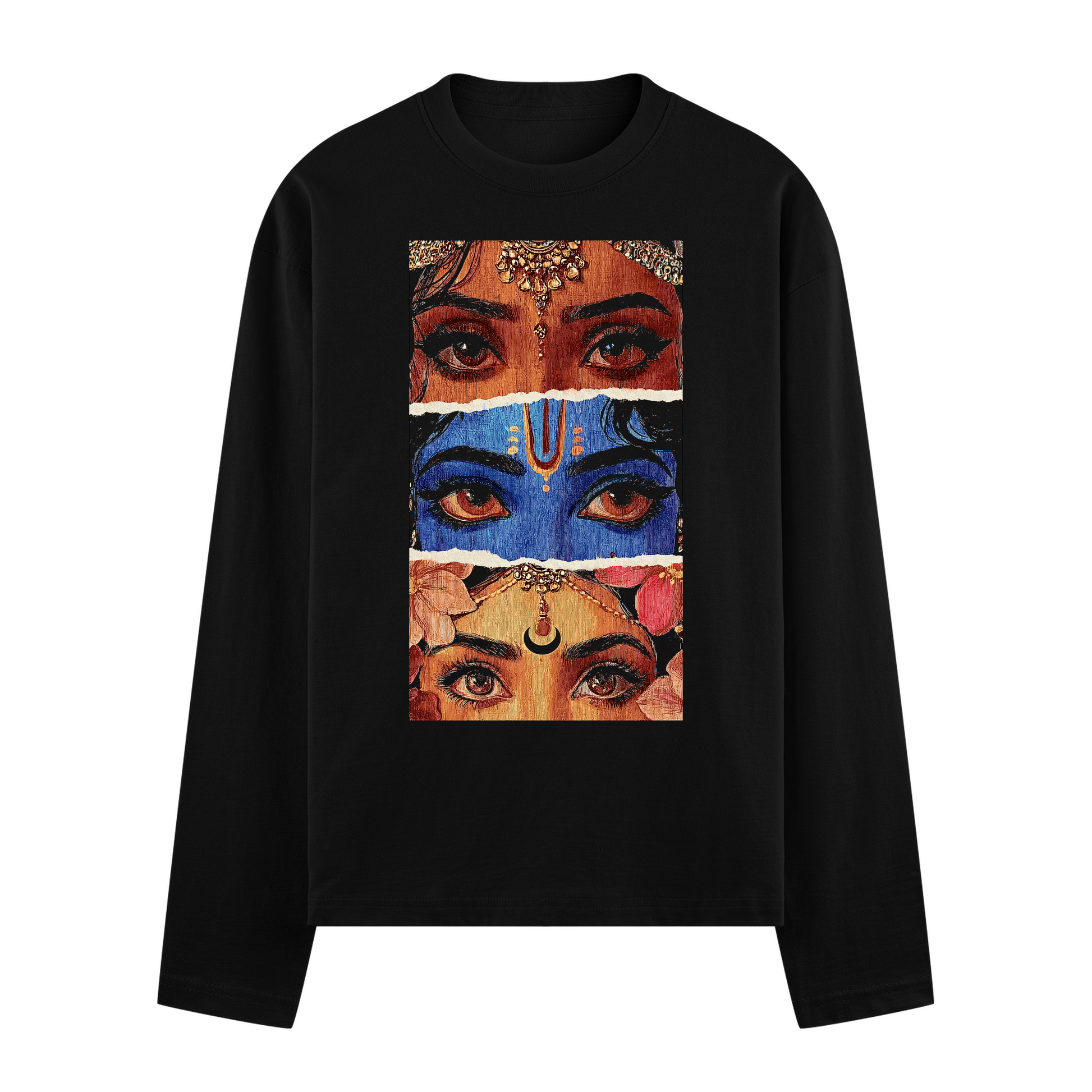 Vedic Eyes Full Sleeve T-Shirt by PRDGY — bold graphic of eyes inspired by Vedic art, streetwear design.