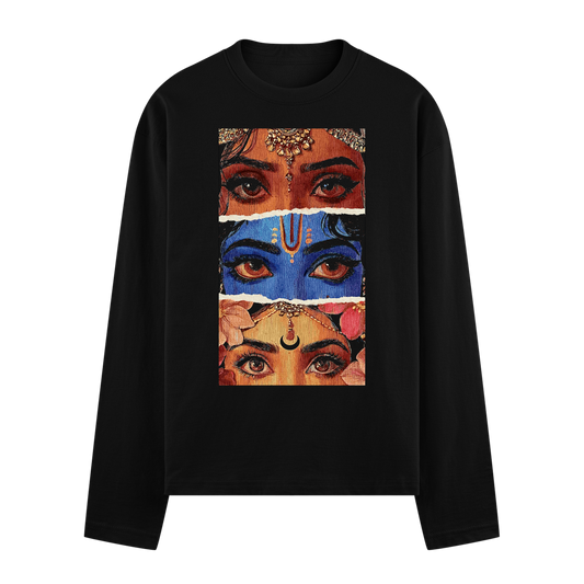 Vedic Eyes Full Sleeve T-Shirt by PRDGY — bold graphic of eyes inspired by Vedic art, streetwear design.