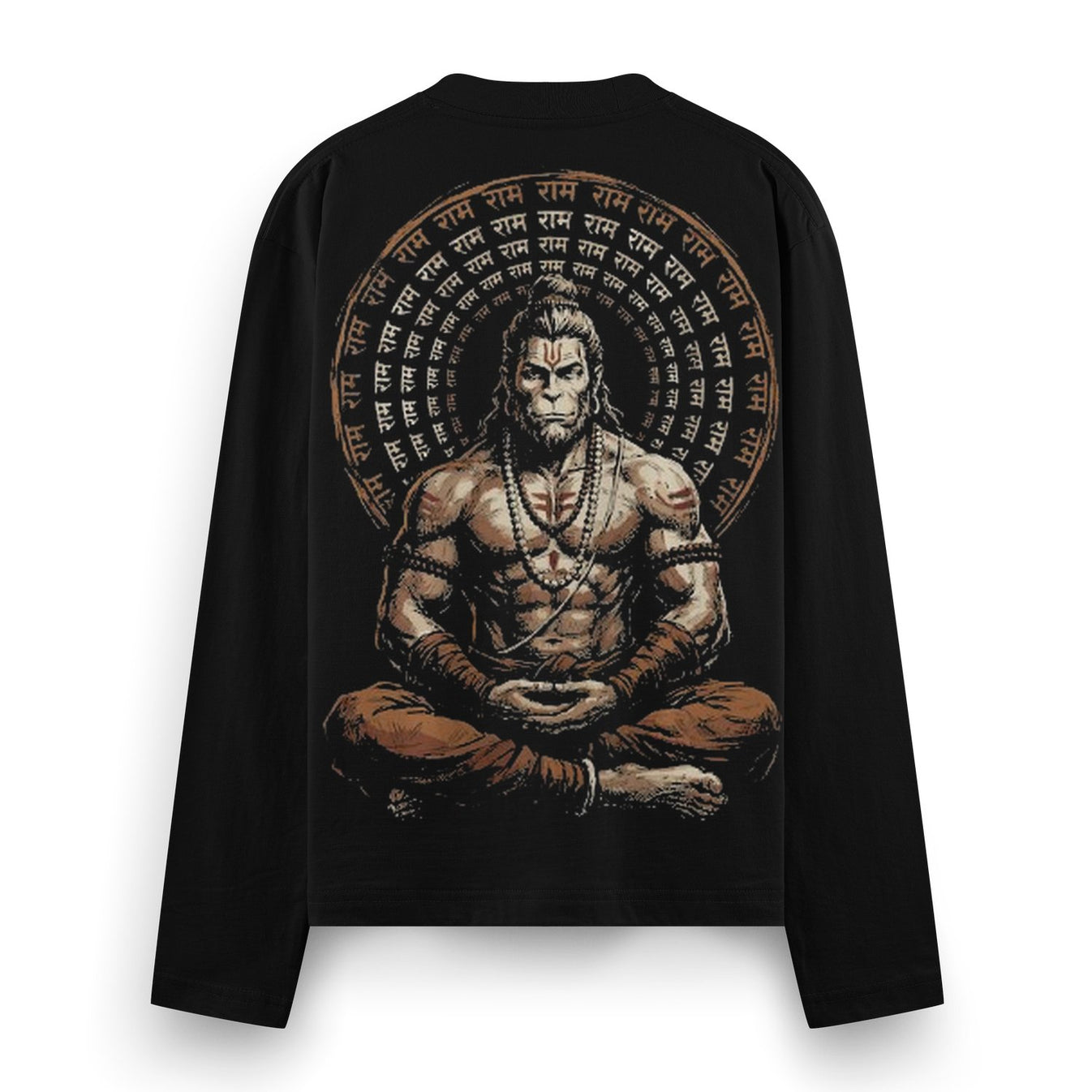 Bhakt-Shakti Full Sleeve T-Shirt by PRDGY — Intricate artwork of Lord Hanuman meditating, spiritual design.