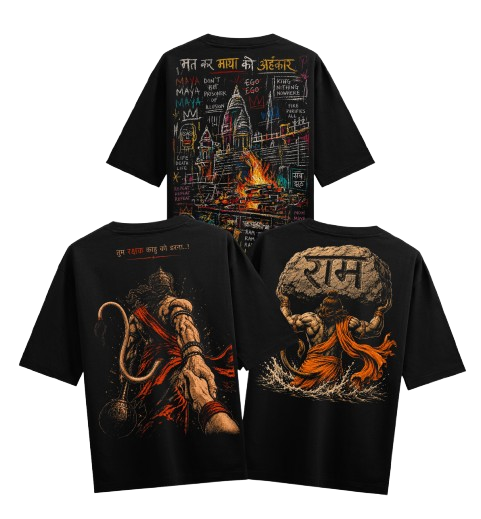 Ram Bhakt T-Shirt by PRDGY — Mighty Hanuman lifting the Ram-mountain, spiritual design.