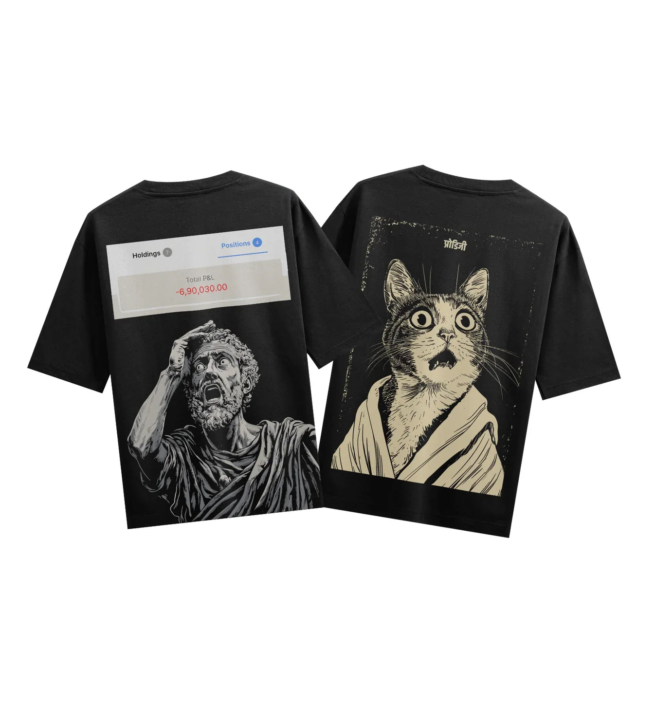 Holdings Positions 4 Total P&L 6 90 030 00 artwork on PRDGY oversized t-shirt