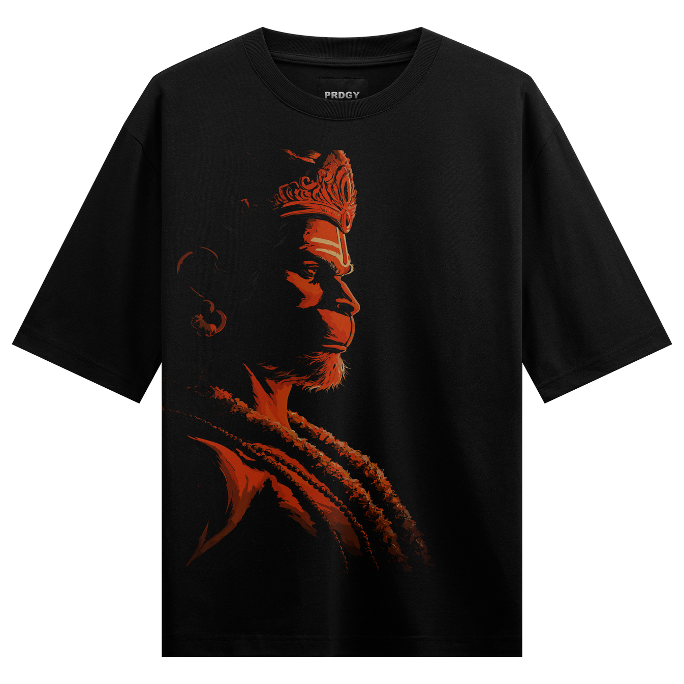 Royal Warrior Oversized T-Shirt by PRDGY — bold orange tribal warrior profile graphic, tribal design