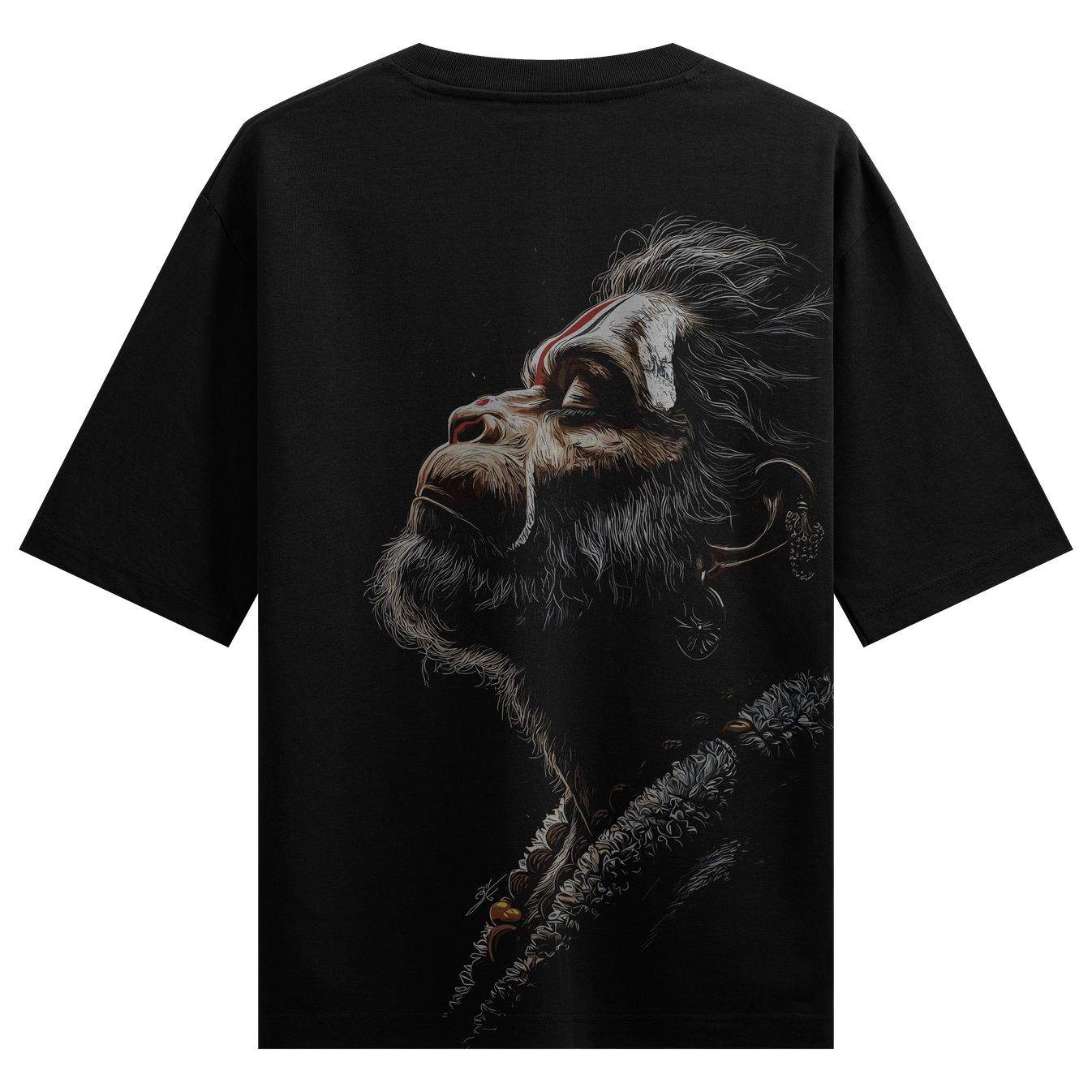 Pavanputra Hanuman Oversized T-Shirt by PRDGY — portrait of Hanuman, spiritual design.