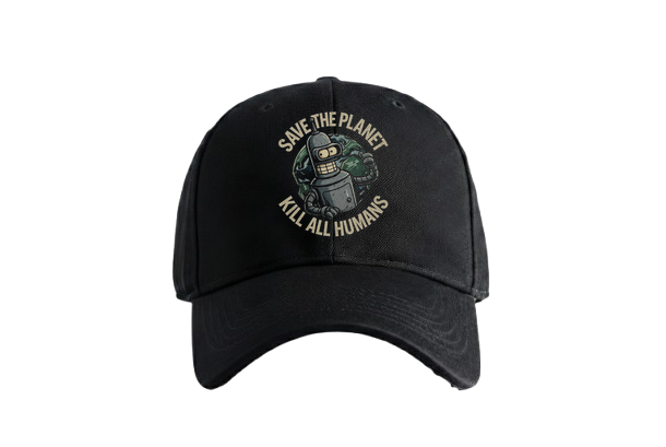 Bender's Green Initiative Cap by PRDGY — cap featuring Bender from Futurama with a humorous environmental message, humor