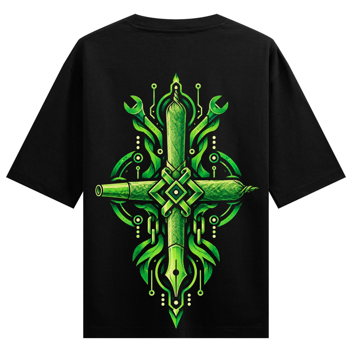 Joint coders — back-view black T-shirt design mockup