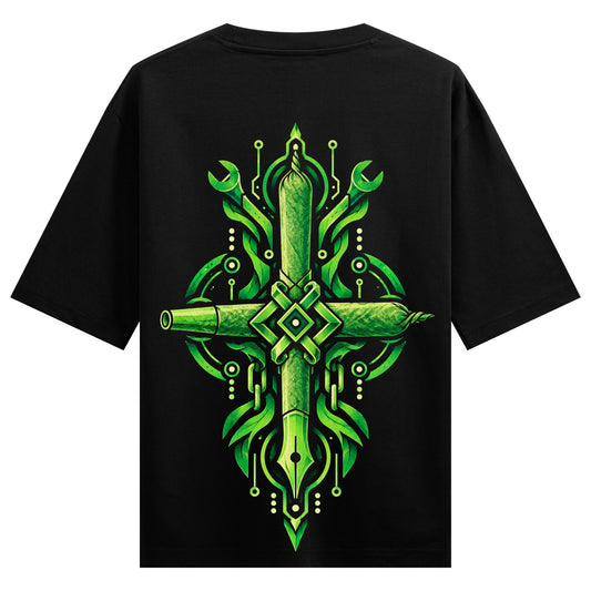 Joint coders — back-view black T-shirt design mockup