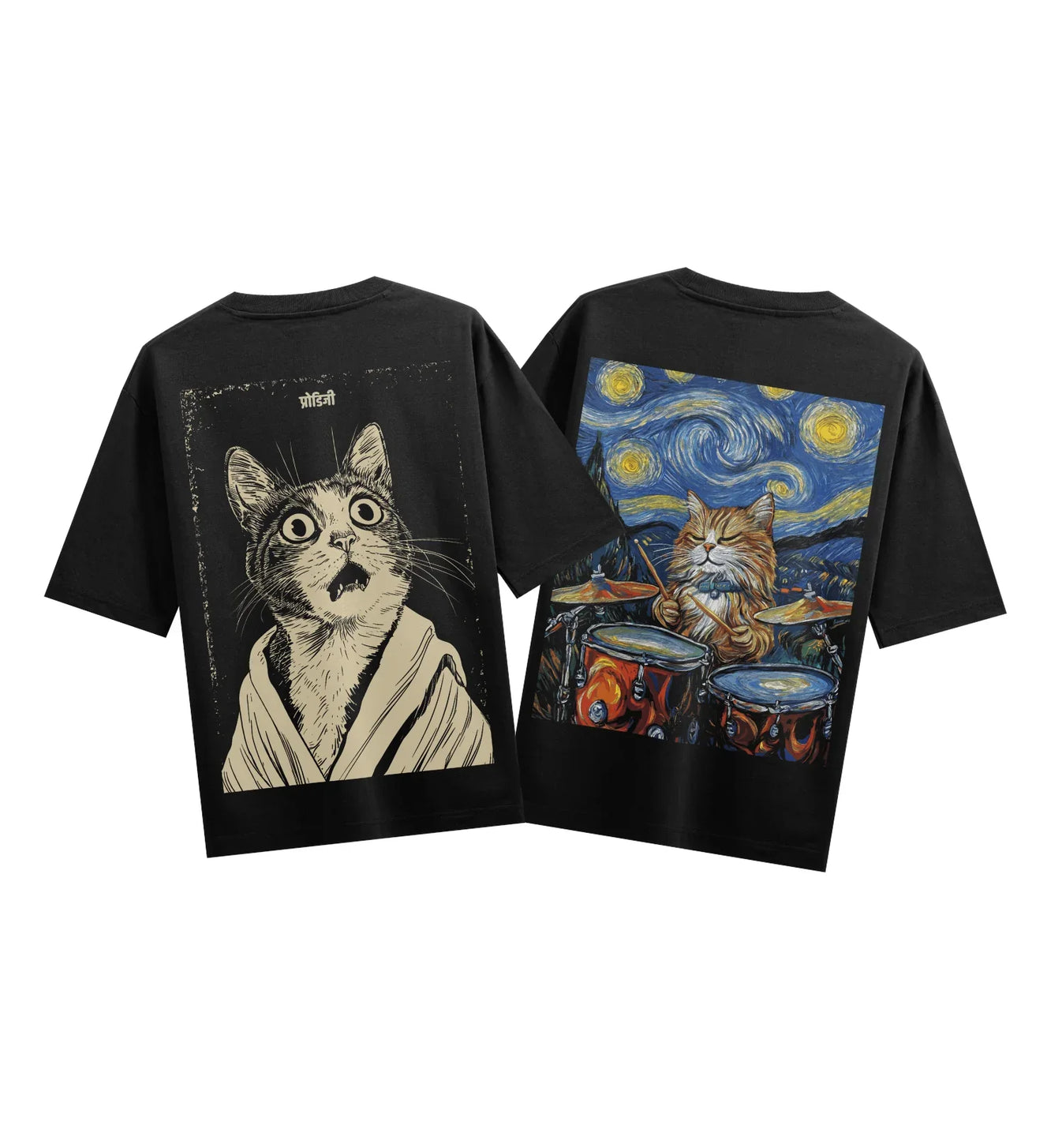 Funny Cat artwork on PRDGY oversized t-shirt