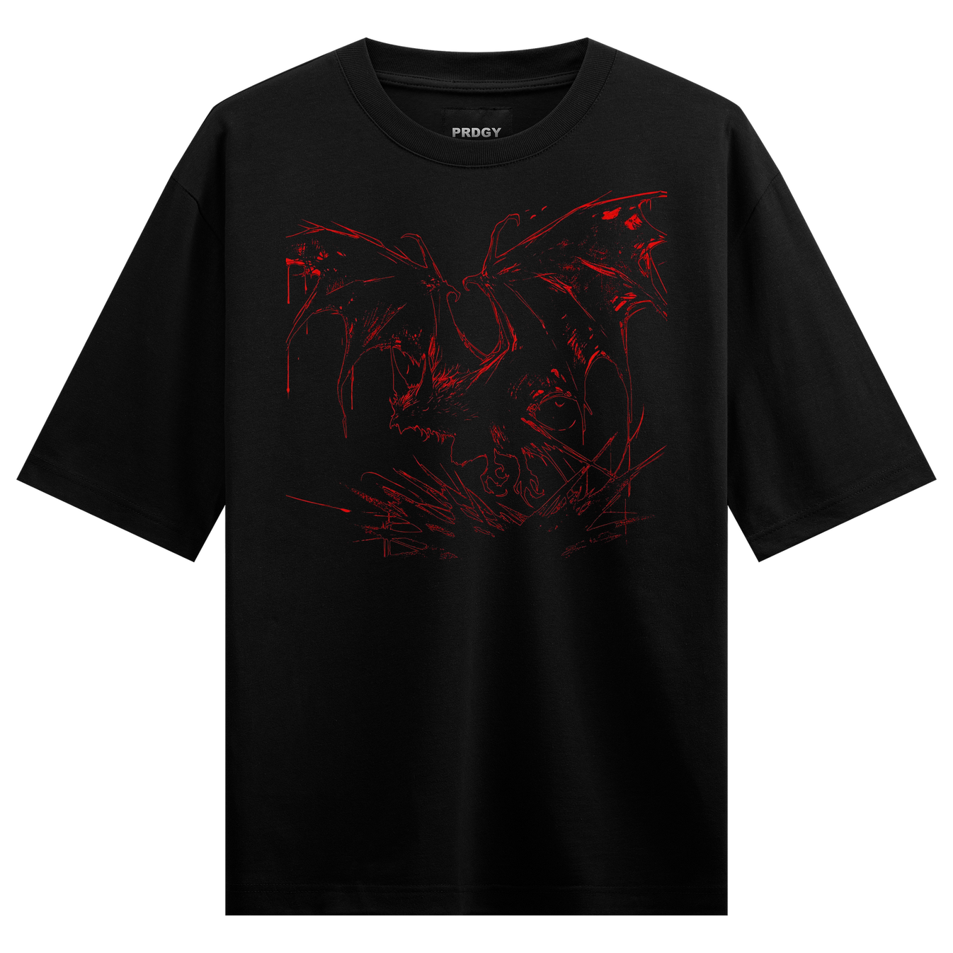 bloodbat T-Shirt by PRDGY — detailed blood-red bat dragon illustration, dark aesthetic design