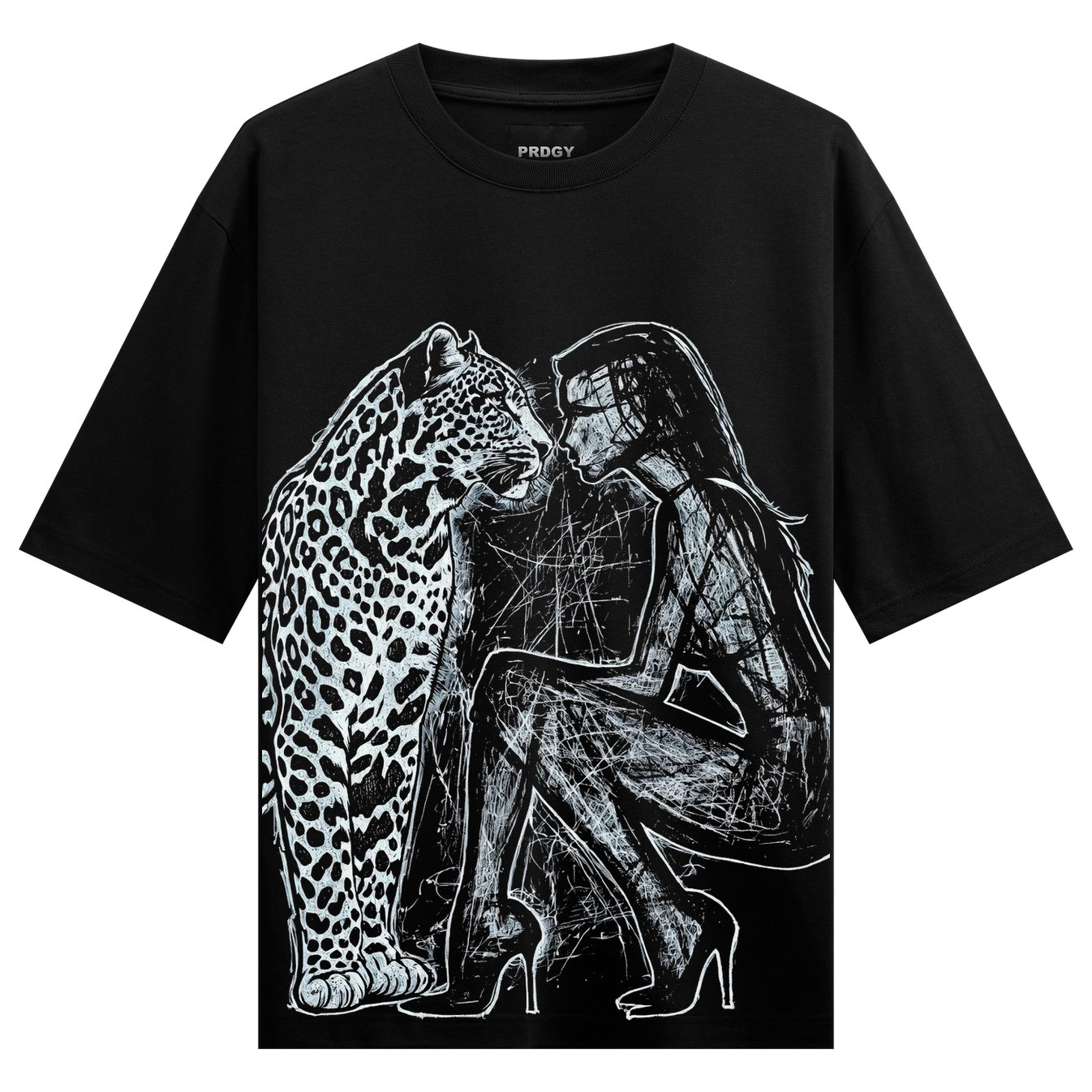 Leopard Mystic T-Shirt by PRDGY — sketch of a leopard with a mystical woman, animal design