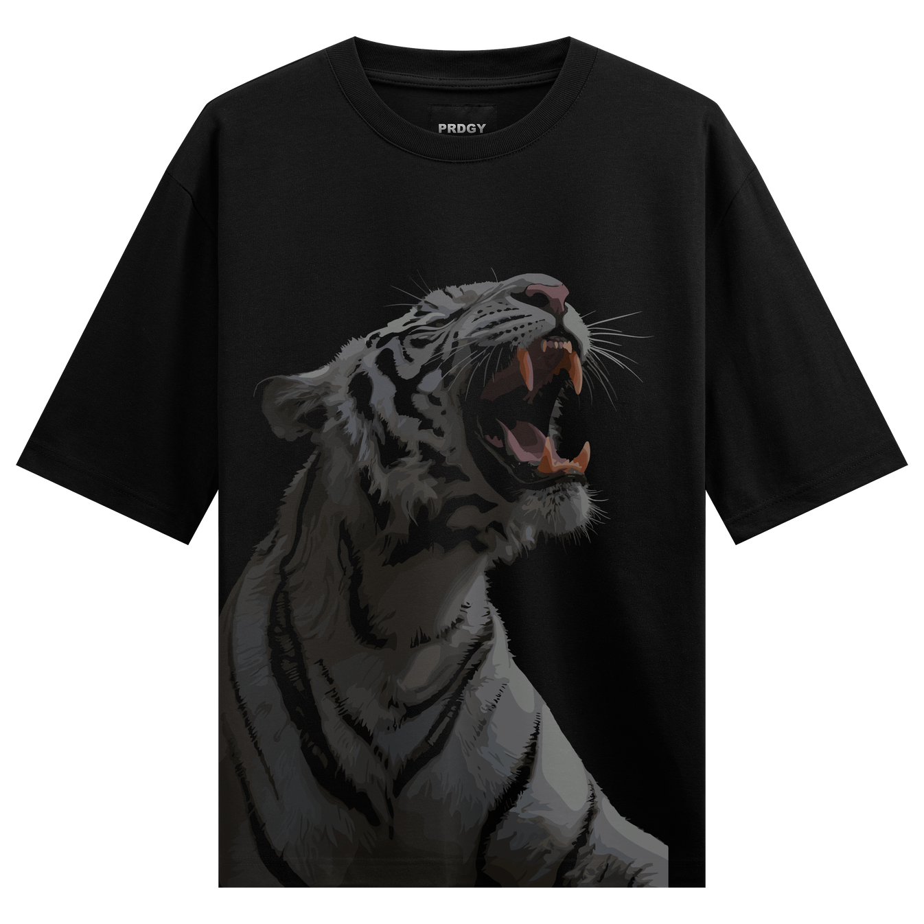 Tiger Roar Oversized T-Shirt by PRDGY — fierce white tiger graphic, animal design