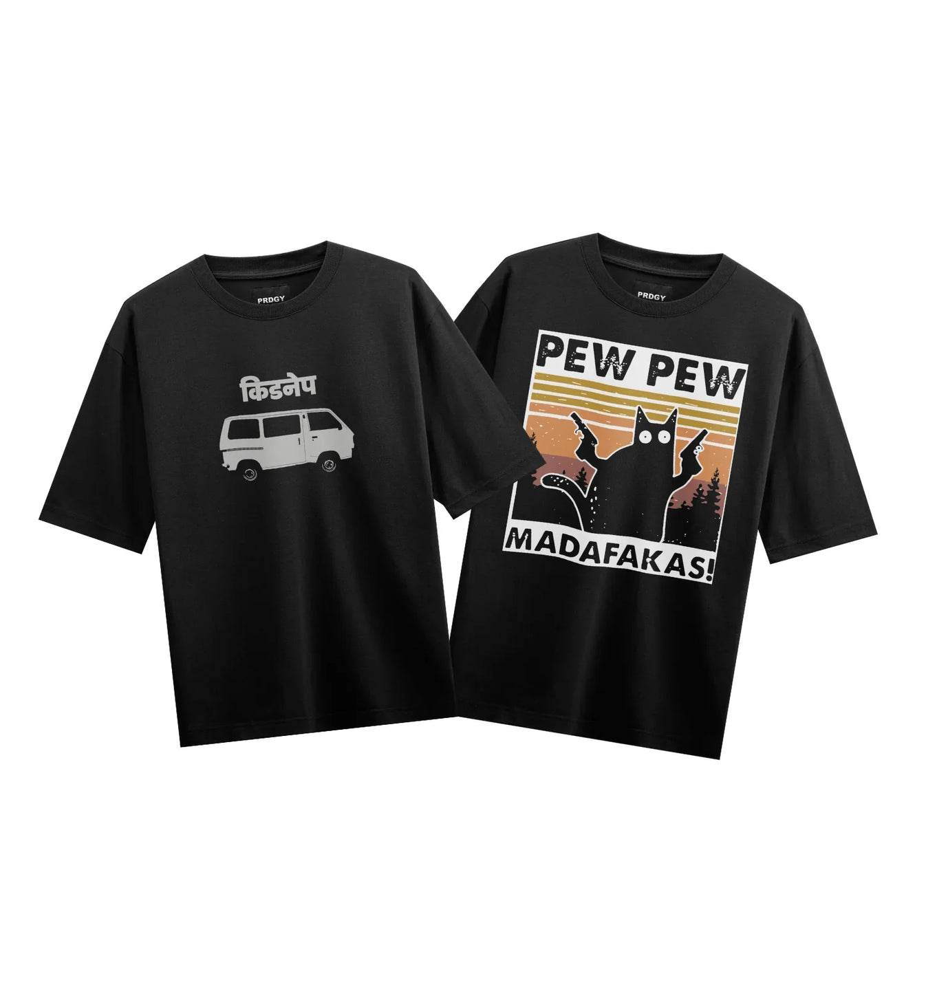PEW PEW MADAFAKAS! artwork on PRDGY oversized t-shirt