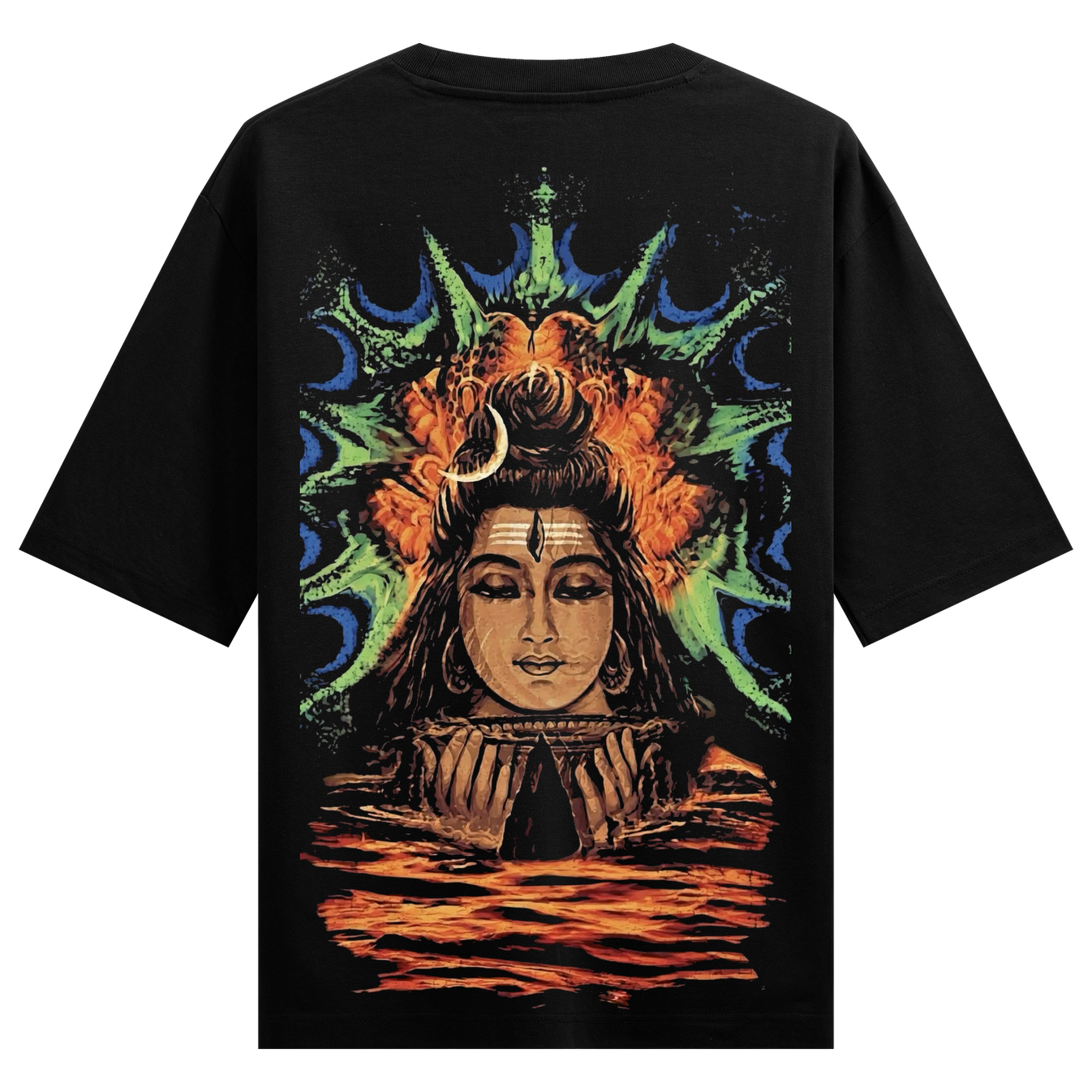 Bhabooti Trance Oversized T-Shirt by PRDGY — vibrant artwork featuring Lord Shiva, spiritual design