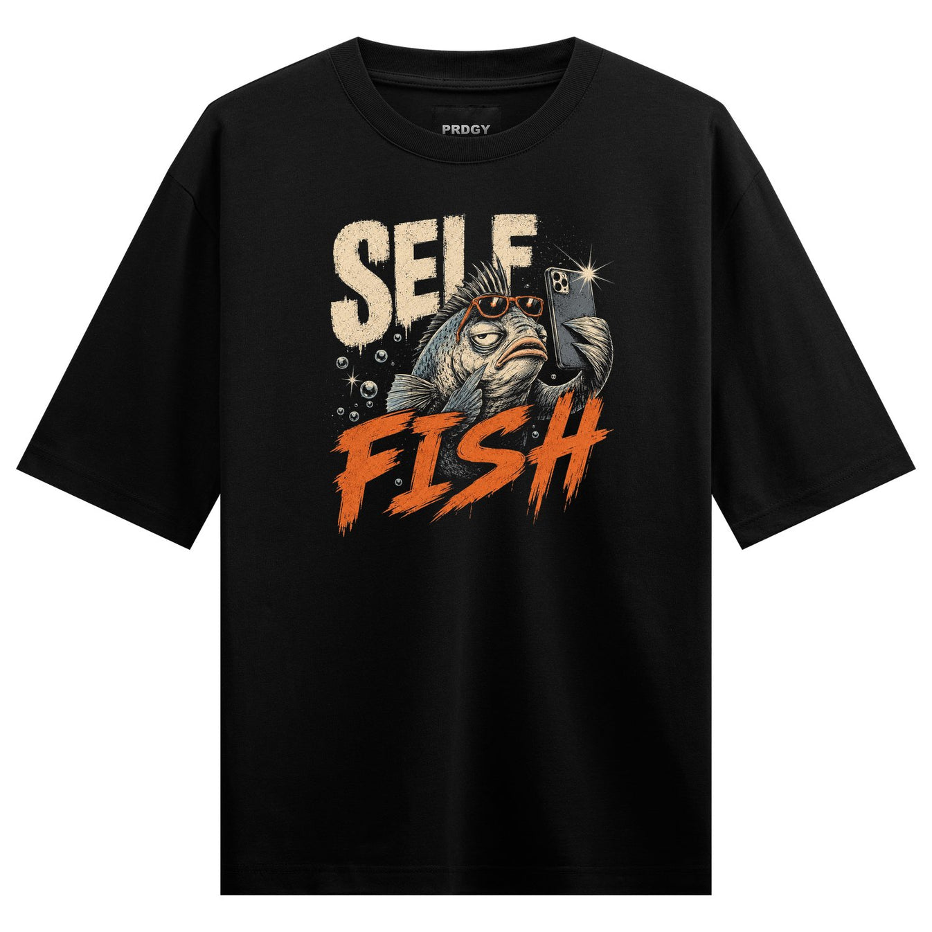 Self Fish artwork on PRDGY oversized t-shirt