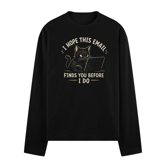 A black cat with an angry expression sits at a laptop with text above and below it on PRDGY oversized t-shirt