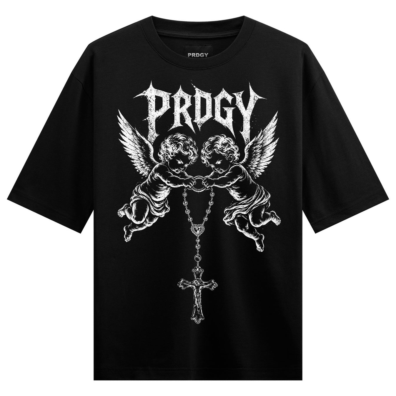 Angelic Connection Oversized T-Shirt by PRDGY — features two cherubs in bold art, streetwear design