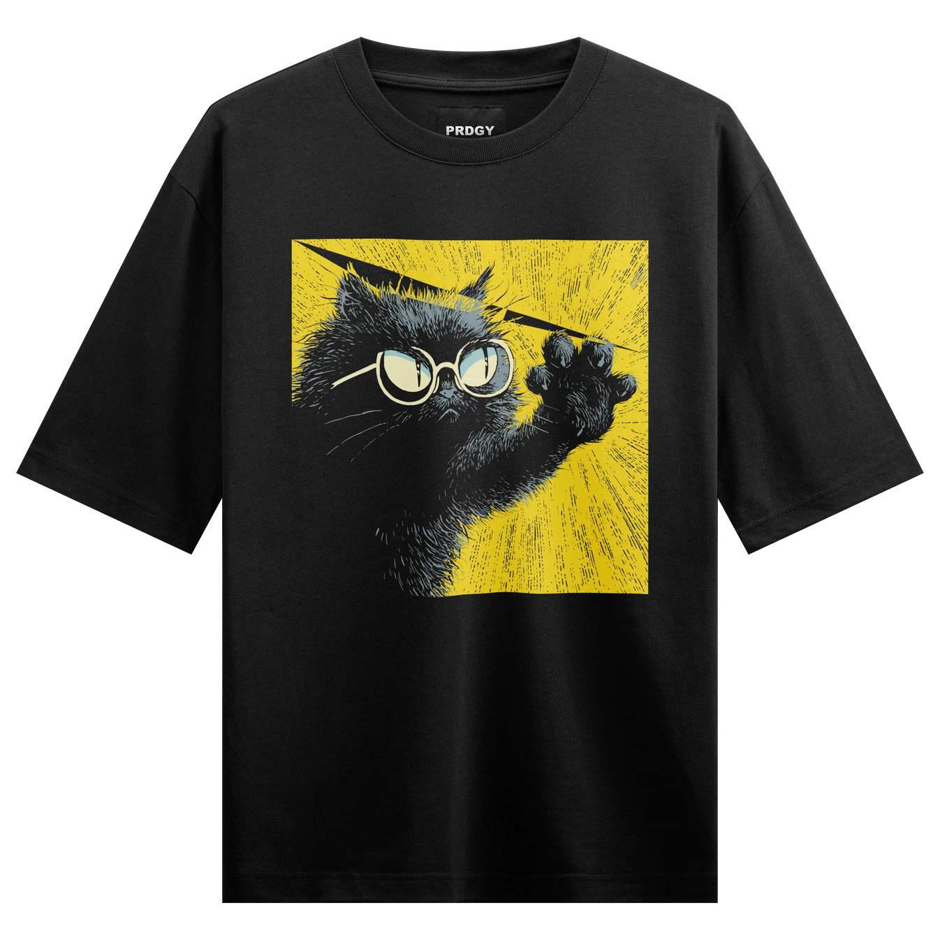 Funny Cat artwork on PRDGY oversized t-shirt