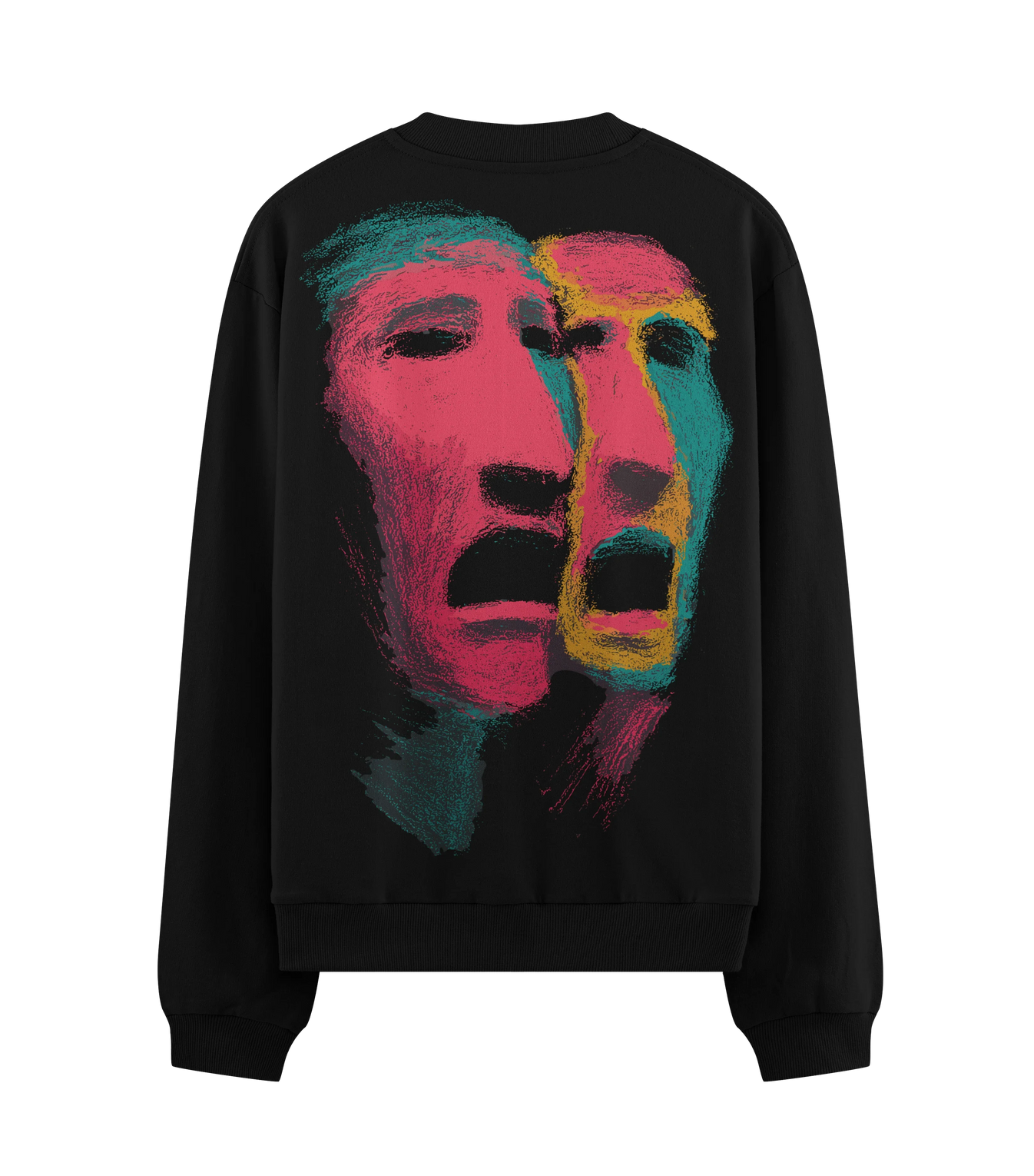 Abstract Faces artwork on PRDGY sweatshirt