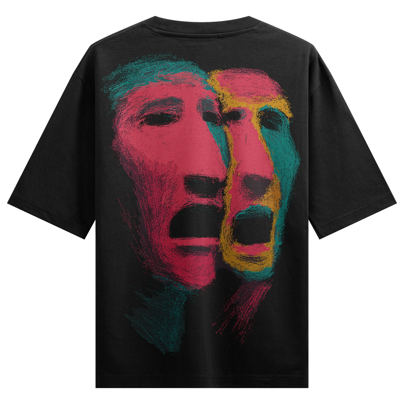 Abstract Faces artwork on PRDGY oversized t-shirt