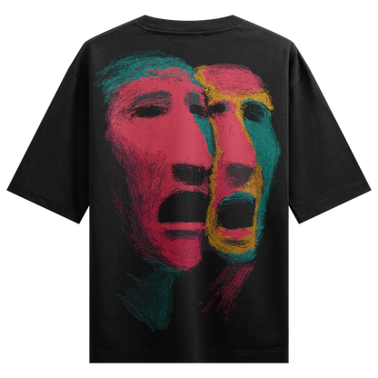 Abstract Faces artwork on PRDGY oversized t-shirt