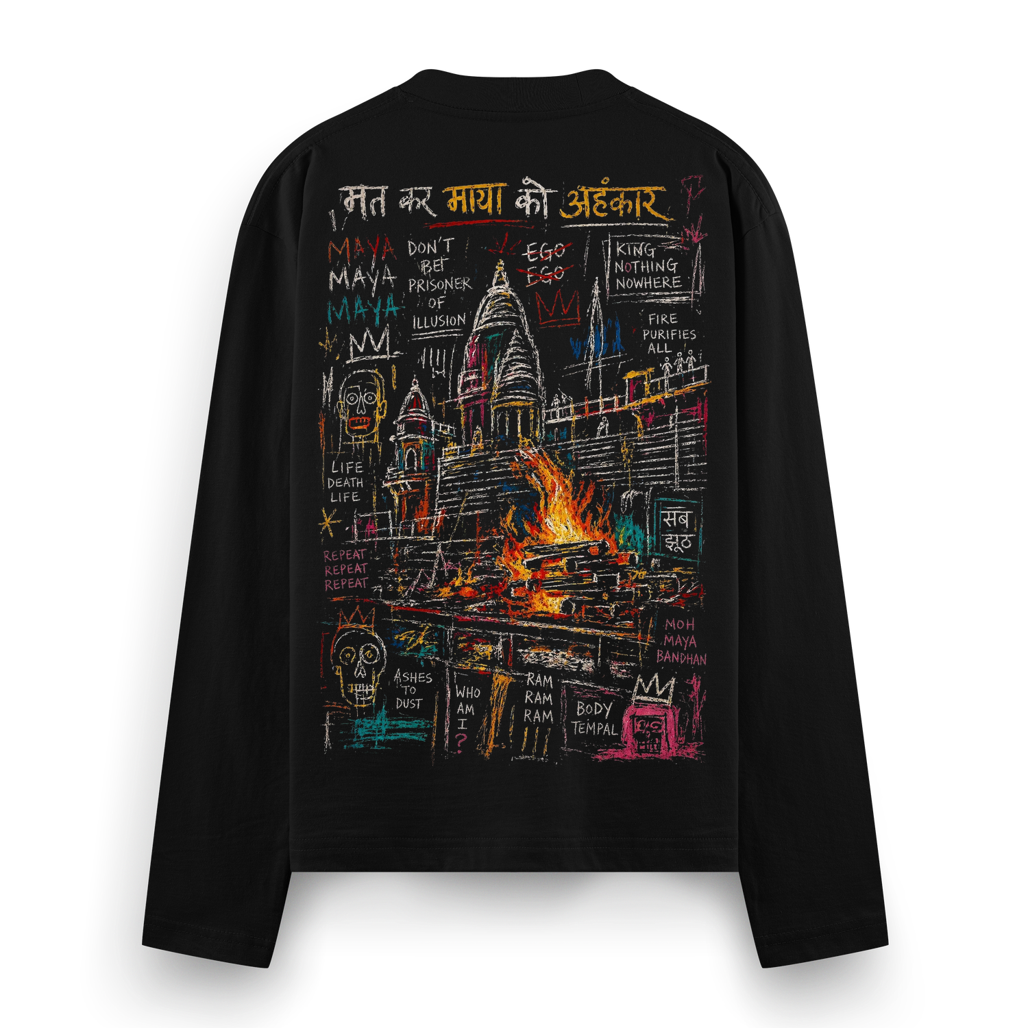 Sacred Fire Full Sleeve T-Shirt by PRDGY — bold graphic of flames and mystical symbols, streetwear design.