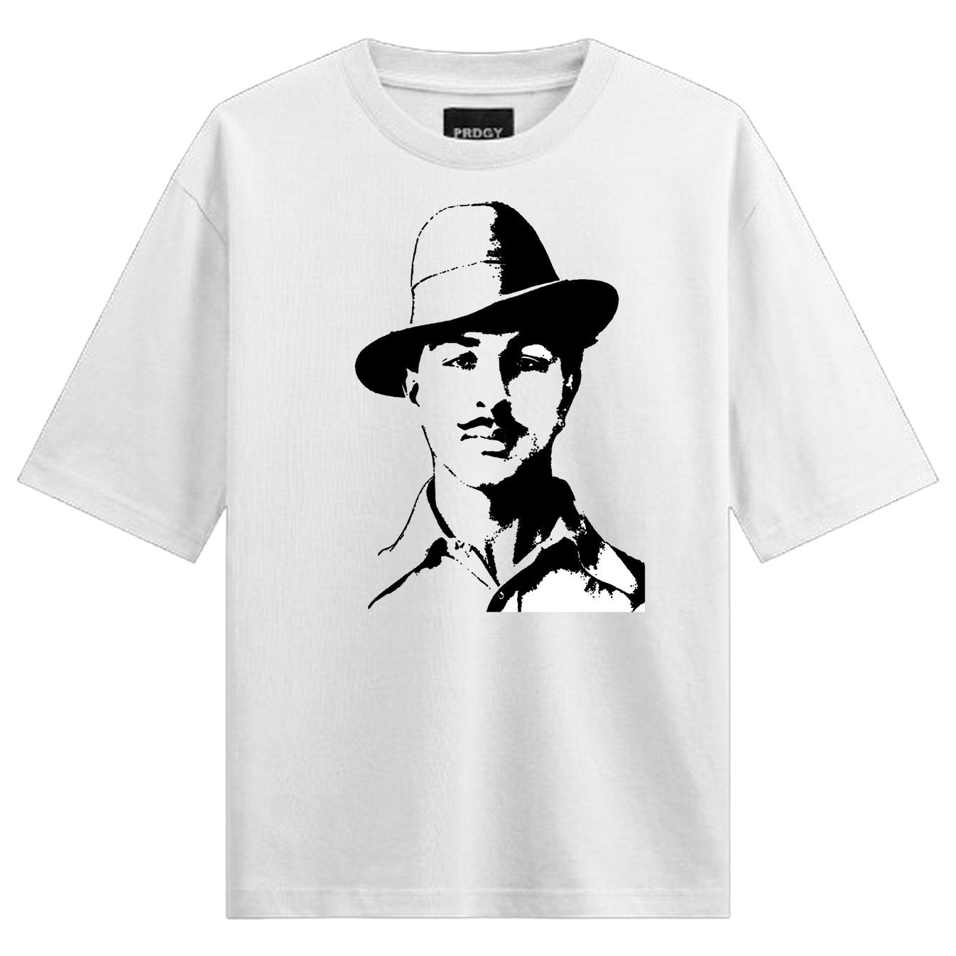 Revolutionary Iconic Oversized T-Shirt by PRDGY — striking black and white stencil portrait of a man, streetwear design