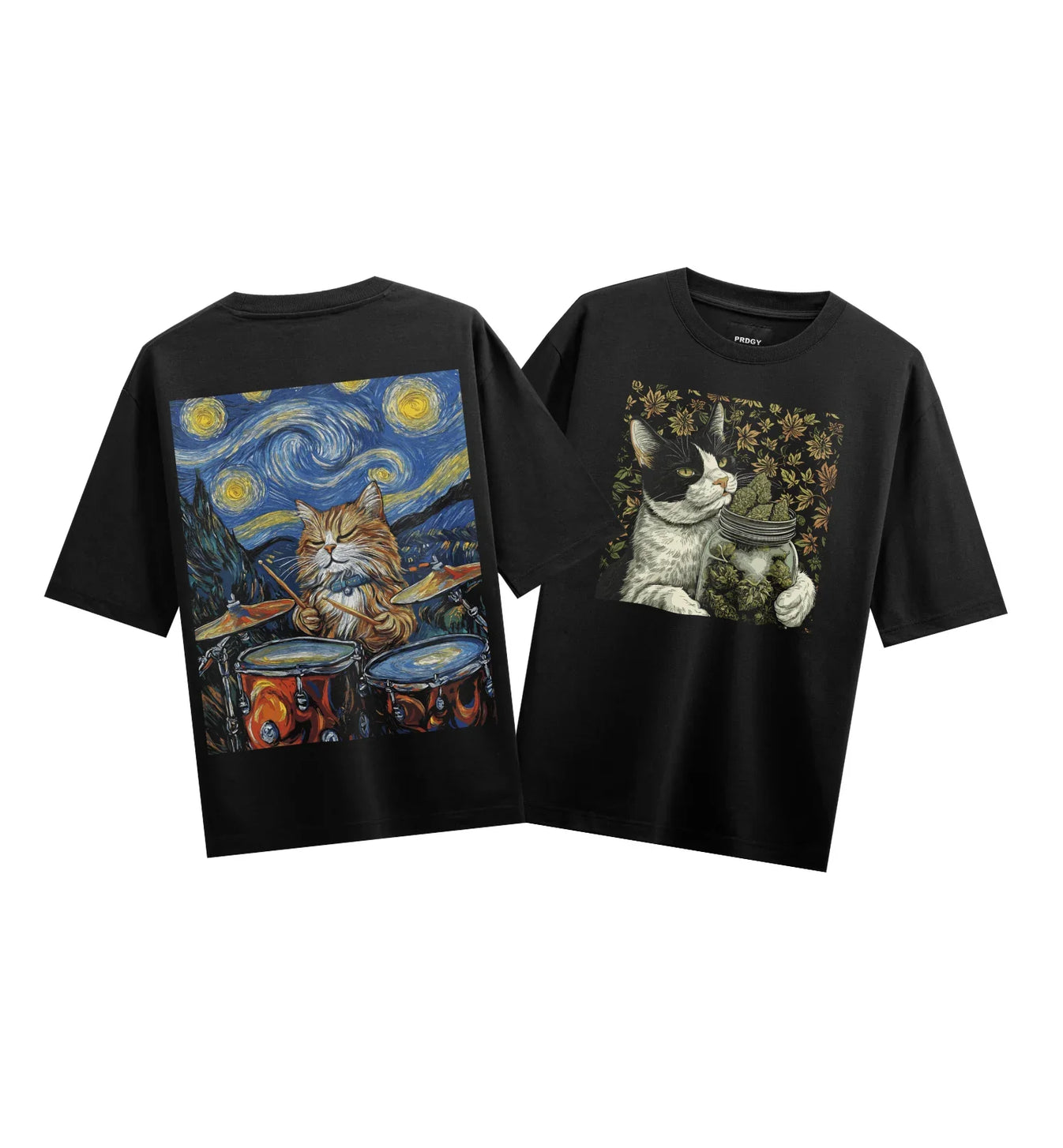 Funny Cat artwork on PRDGY oversized t-shirt
