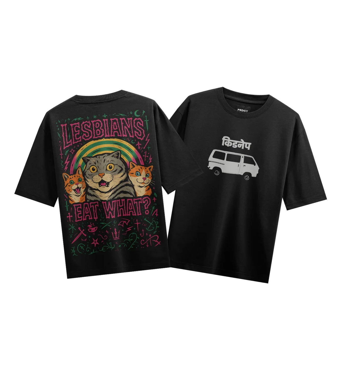 LESBIANS EAT WHAT? artwork on PRDGY oversized t-shirt