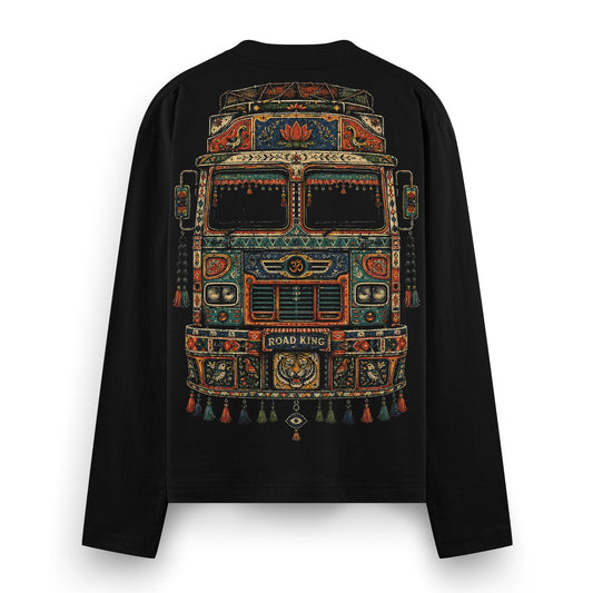 Road King Oversized T-Shirt by PRDGY — Indian truck artwork featuring a tiger and floral motifs, cultural design