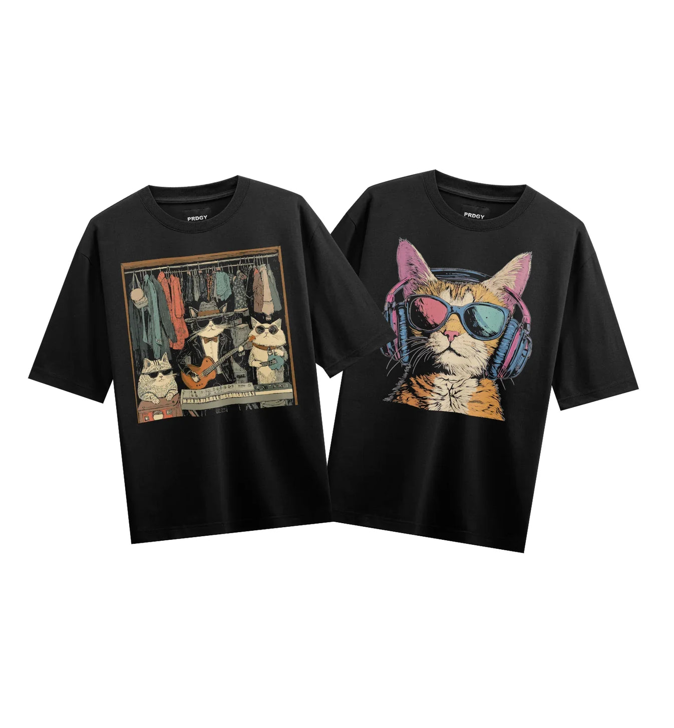 Funny Cat artwork on PRDGY oversized t-shirt