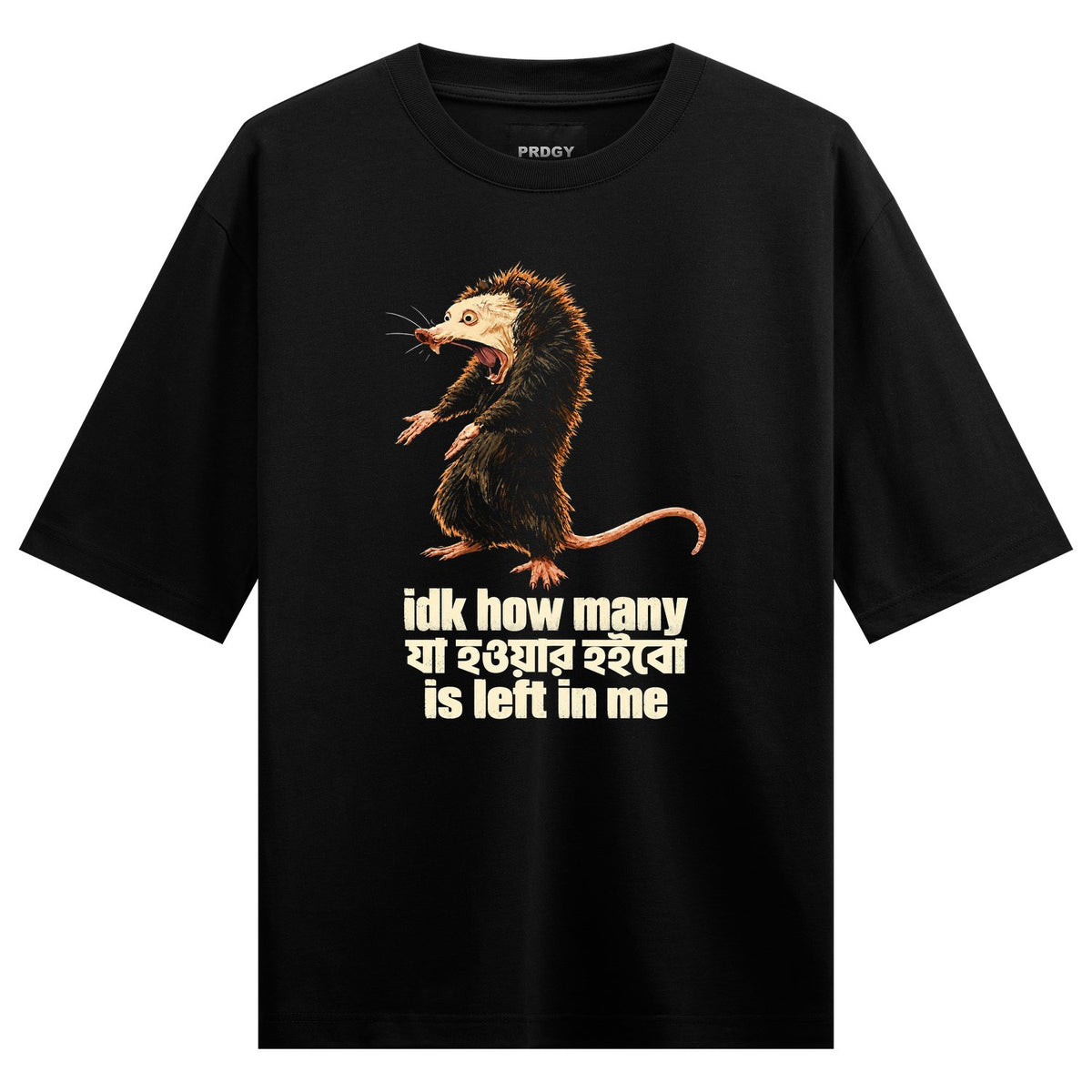 Almost Out of Me Oversized T-Shirt by PRDGY — realistic opossum artwork, humour design