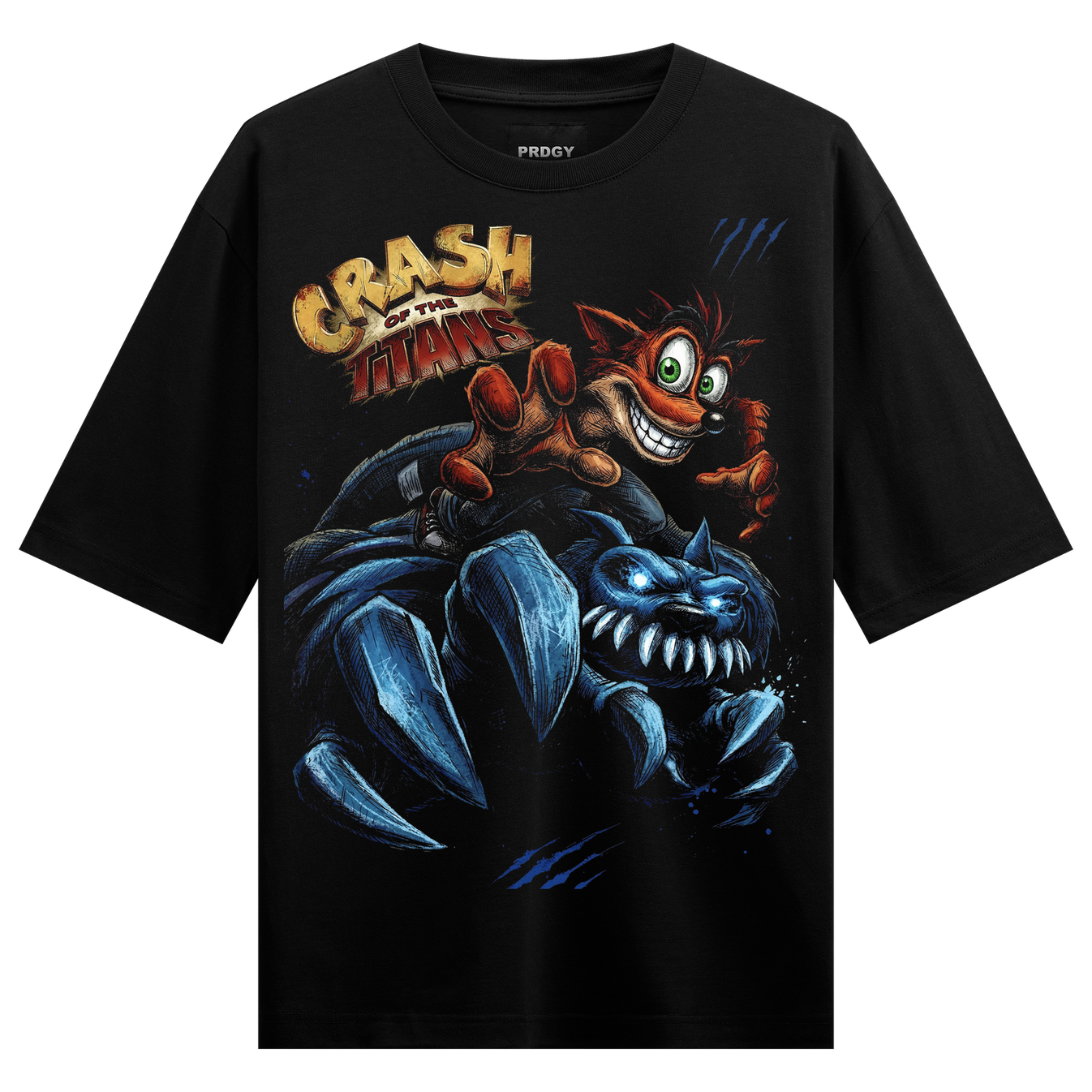 Crash Titans Oversized T-Shirt by PRDGY — bold Crash Bandicoot graphic design, retro design