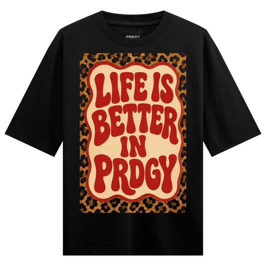 Retro Life artwork on PRDGY oversized t-shirt