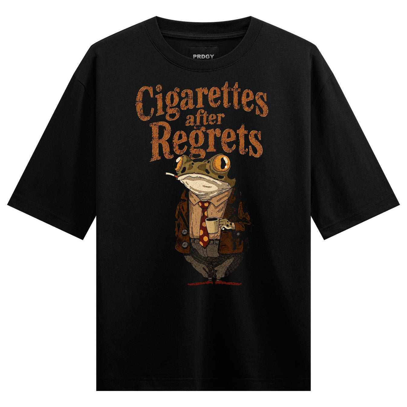 Regret Break T-Shirt by PRDGY — frog art depicting a humorous take on regret, dark humor design