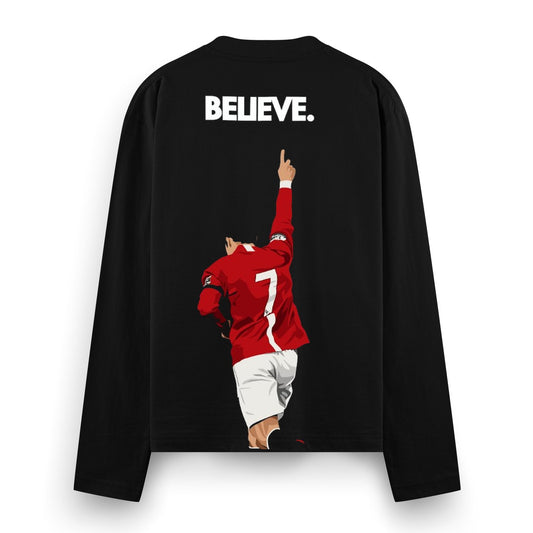Ronaldo Believed Full Sleeve T-Shirt by PRDGY — illustration of a football player celebrating, motivational design