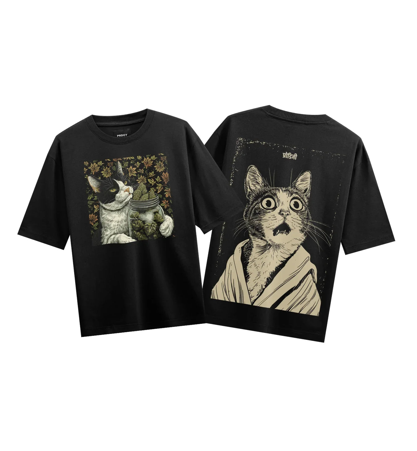 Funny Cat artwork on PRDGY oversized t-shirt