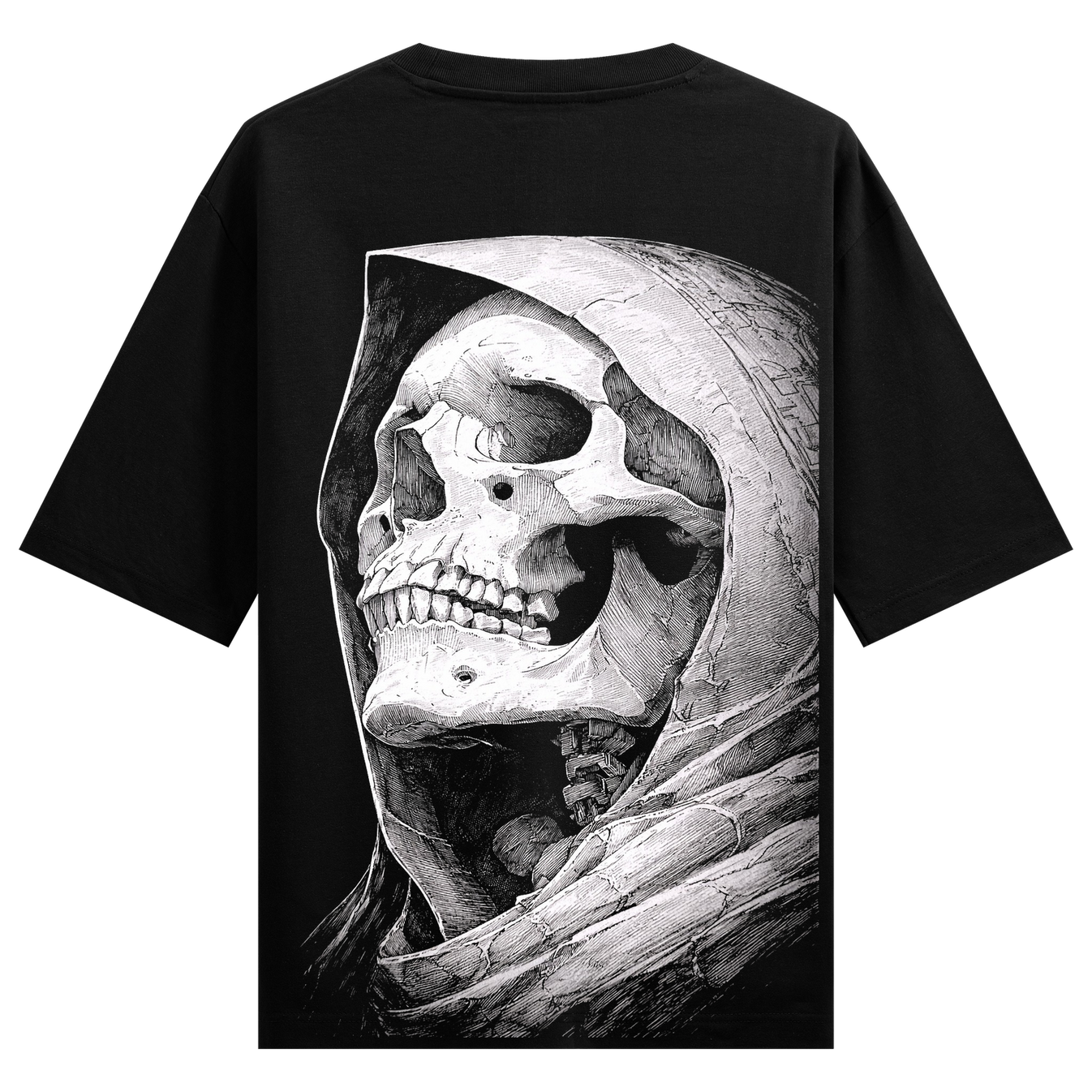 Cosmic Reaper Oversized T-Shirt by PRDGY — edgy skull astronaut graphic illustration, gothic design