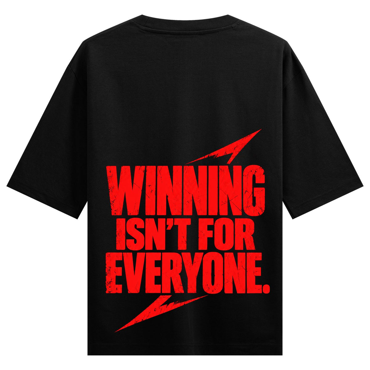 vigilante winner — black oversized tee with vigilante artwork and WINNING IS NOT FOR EVERYONE slogan printed on the back