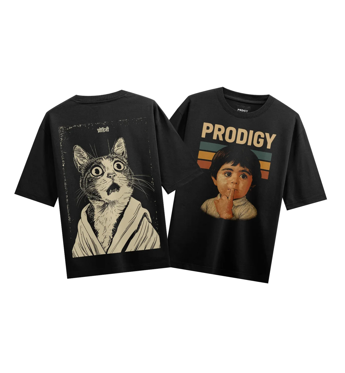 Funny Cat artwork on PRDGY oversized t-shirt