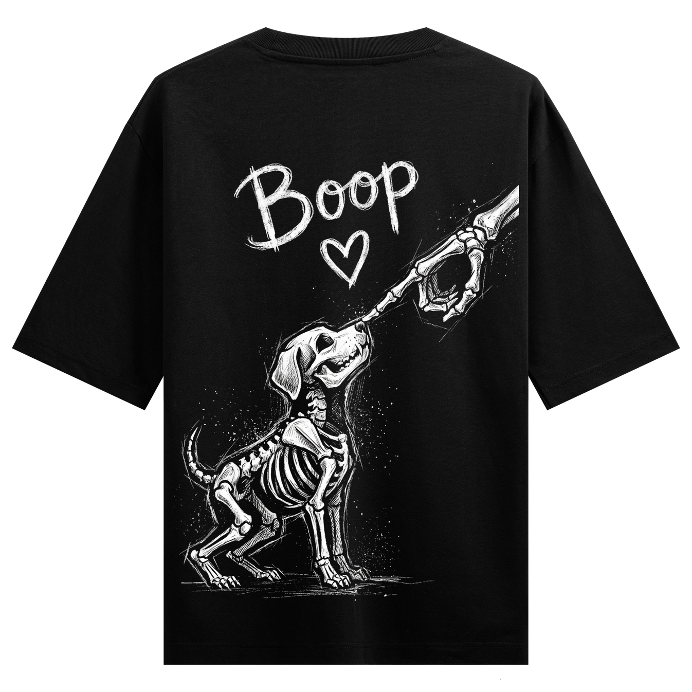 Loyal Beyond Life Oversized T-Shirt by PRDGY — skeletal dog reaching for a boop, animal design