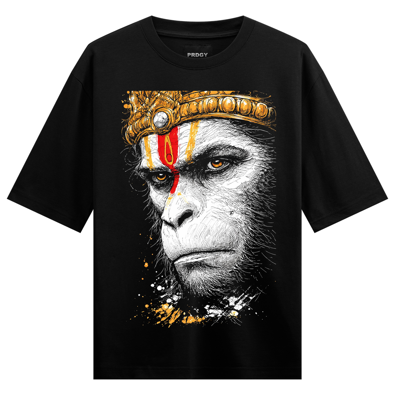 Divine Monkey Oversized T-Shirt by PRDGY — Majestic monkey deity graphic, spiritual design