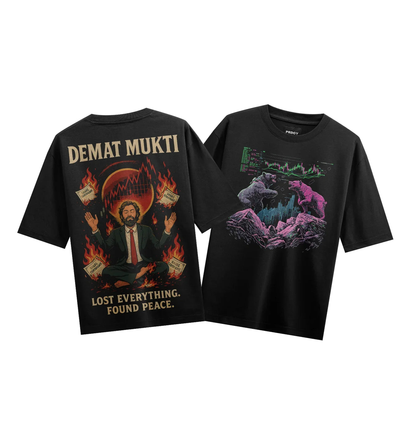 Stock Market artwork on PRDGY oversized t-shirt