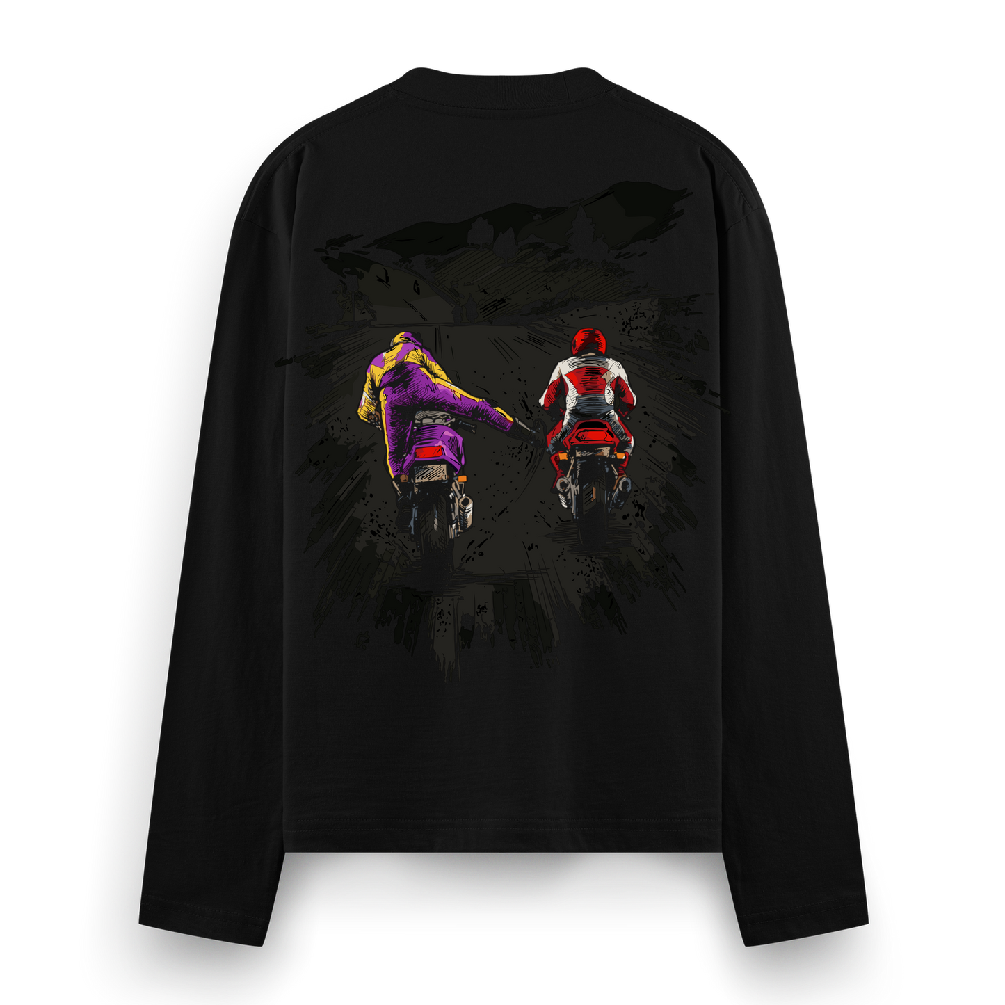 Offroad Track Full Sleeve T-Shirt by PRDGY — Two riders racing on motorbikes, streetwear design.